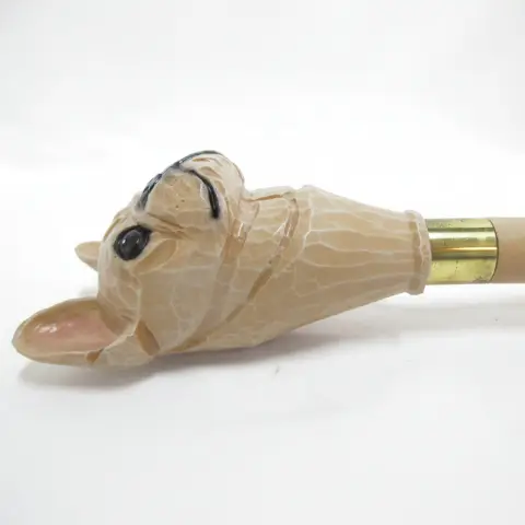 Vintage French Bulldog Dog Head Handle Walking Stick Cane, photo 5 of 8