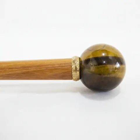 Vintage TIGERs Eye Crystal Ball Knob Wood Walking Stick Cane, photo 1 of 9