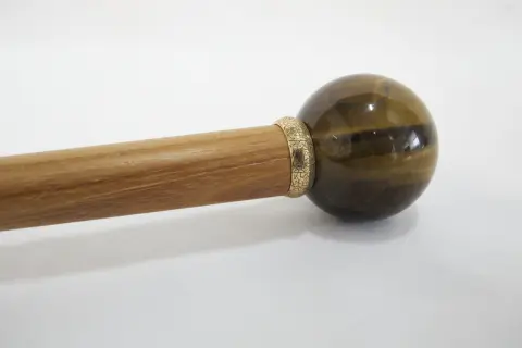 Vintage TIGERs Eye Crystal Ball Knob Wood Walking Stick Cane, photo 3 of 9