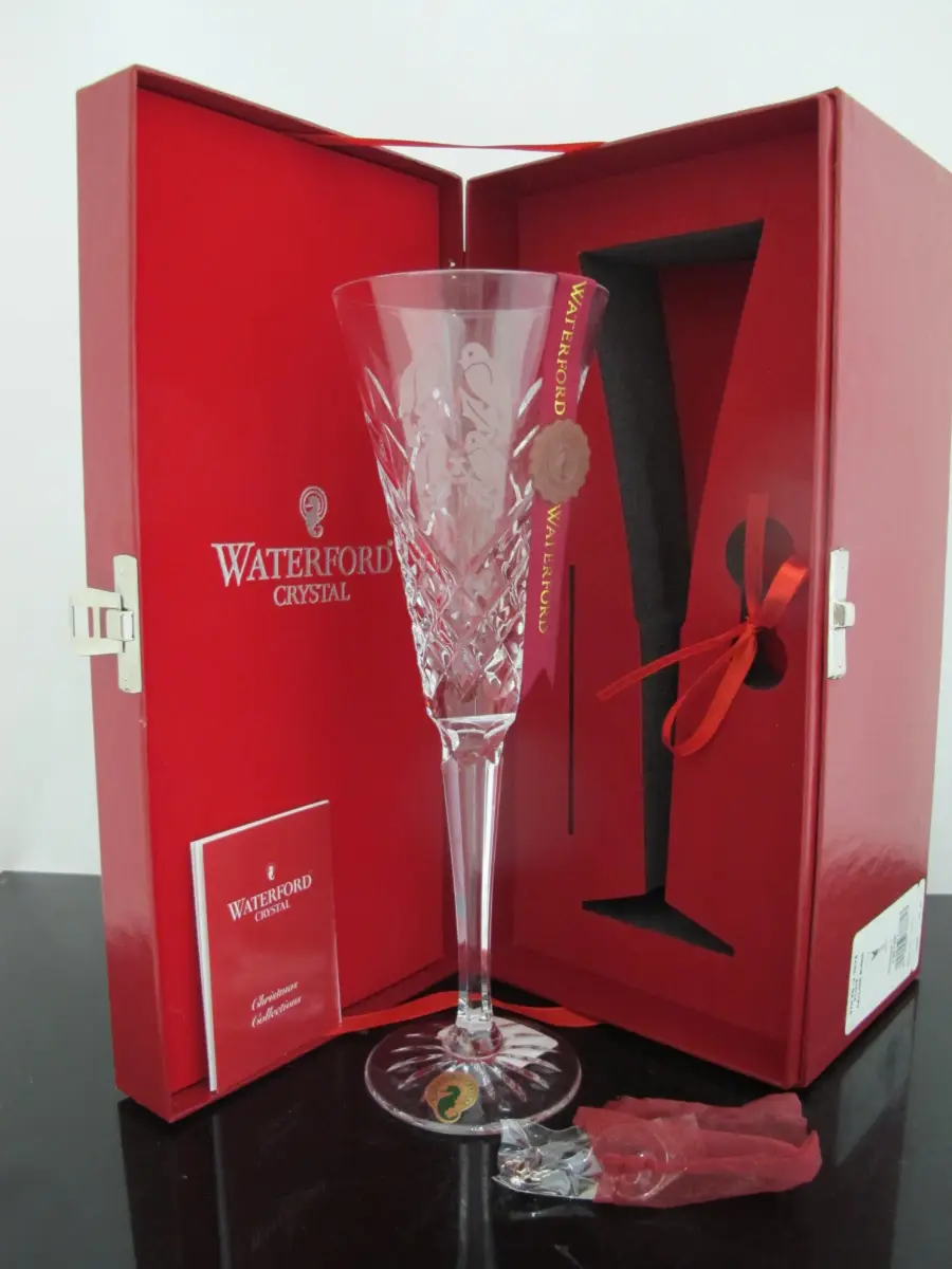WATERFORD Crystal 12 Days of Christmas CALLING BIRDS Champagne Flute Charm & Box