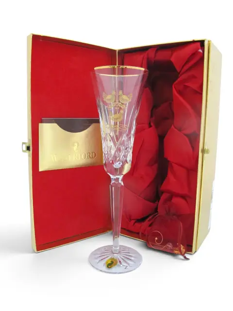 Waterford Crystal 3 French Hens 12 Days of Christmas Gold Champagne Flute in Box, photo 1 of 12