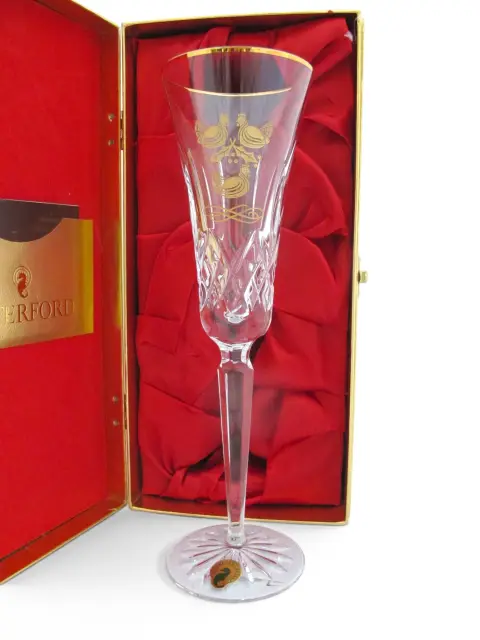 Waterford Crystal 3 French Hens 12 Days of Christmas Gold Champagne Flute in Box, photo 2 of 12