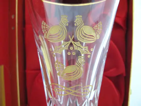 Waterford Crystal 3 French Hens 12 Days of Christmas Gold Champagne Flute in Box, photo 4 of 12