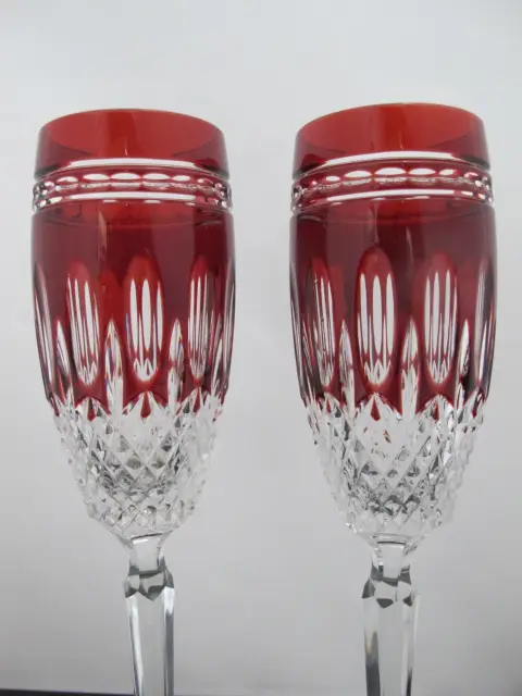 Waterford Crystal Clarendon Ruby Red Champagne Flute Glass Pair, photo 2 of 8