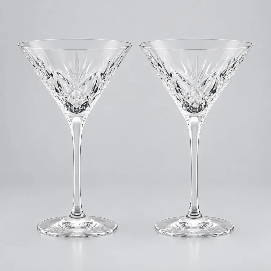 WATERFORD Crystal HUNTLEY Martini Glass Smooth Stem 6 7/8" Pair