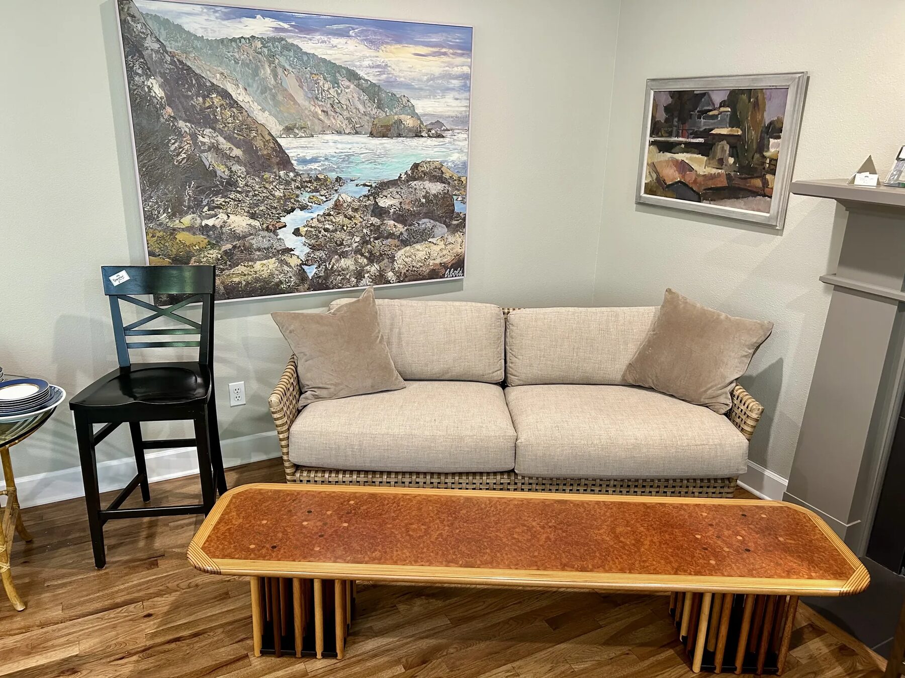 A furnished living room at the Birkendene Estate in Portland's Forest Heights neighborhood